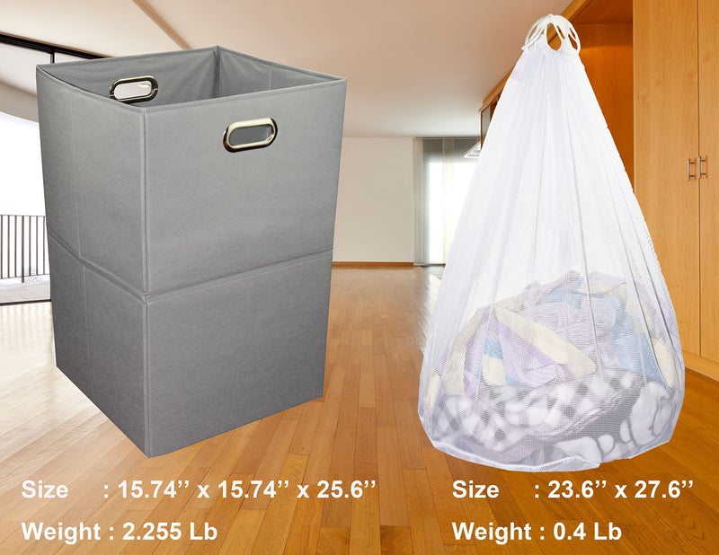 Freegrace Foldable Large Laundry Hamper With Laundry Bag - Premium Durable Non-Woven Fabric, Plastic Board, Extra-Large Size, Space-Saving & Compact Clothes Basket With Metal Handles (Gray) - Image 2